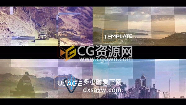 图形切割现代视差幻灯片制作图片展示动画视频效果-AE模板下载