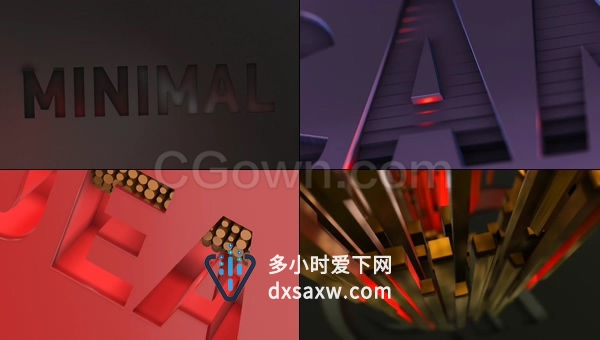 Element3D三维像素方块断裂汇聚镂空文字LOGO动画片头-AE模板下载