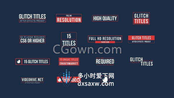 PR预设+AE模板15组像素化毛刺Glitch动画字幕文字标题效果