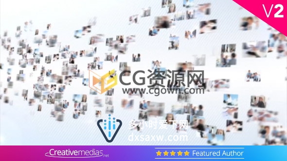 公司媒体宣传片头很多员工照片飞入汇聚成企业标志LOGO片头-AE模板