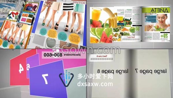 时尚杂志翻页书籍页面报纸照片翻页效果动画介绍视频-AE模板下载