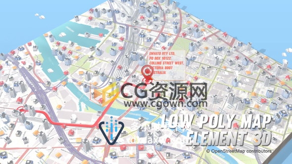E3D制作低面体三维地图路线动画旅程轨道路径效果AE模板
