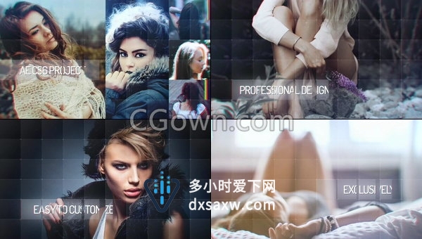 网格面板遮罩效果幻灯片旅游摄影作品集优雅情感相册视频-AE模板下载