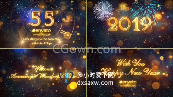 大气华丽粒子烟花2019新年倒计时庆祝活动视频片头-AE模板下载