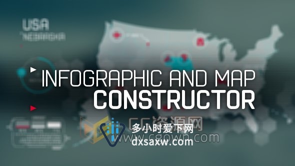 信息数据图表动画科技感HUD世界地图分析饼图展示-AE模板