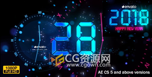 2018新年倒计时视频片头粒子科技感数字动画-AE模板下载