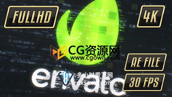 科技矩阵编程数字像素特效标题片头标志带字幕条AE模板