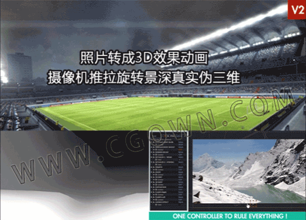 更新V4.2版照片转成3D动画摄像机推拉旋转景深视觉效果-AE模板