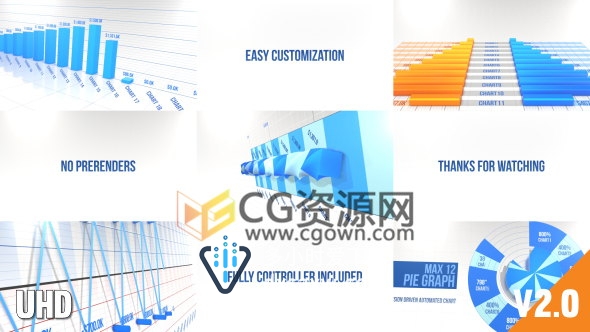 AE模板E3D制作三维信息图表条形折线柱状饼图统计动画