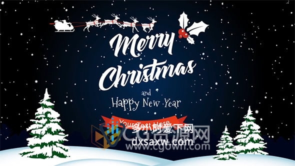Christmas庆祝视频卡通公寓树雪花动画元素效果-AE模板下载