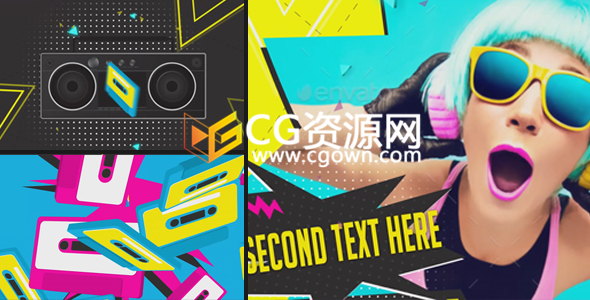 AE模板4K分辨率摇滚音乐流行聚会开场复古卡通宣传片头