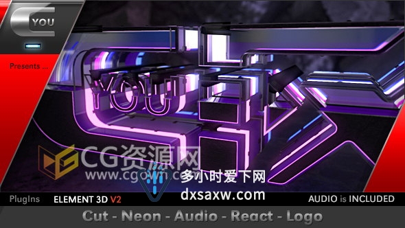 E3D制作三维玻璃质感音频均衡器霓虹灯LOGO演绎片头AE模板