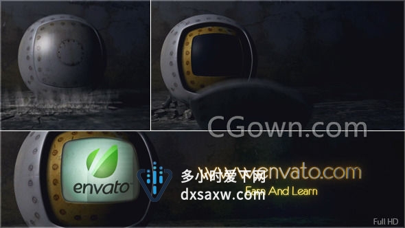 冲击地面破碎金属球体形电视机LOGO动画片头-AE模板下载