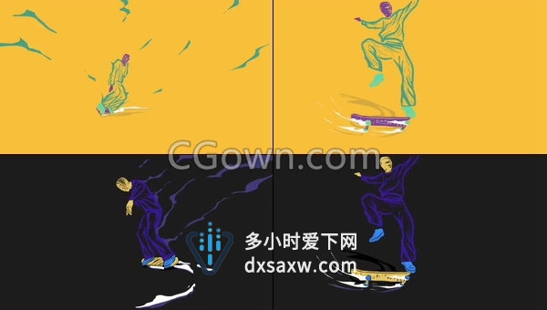 卡通人物滑板液体图形MG动画效果演绎LOGO-AE模板下载