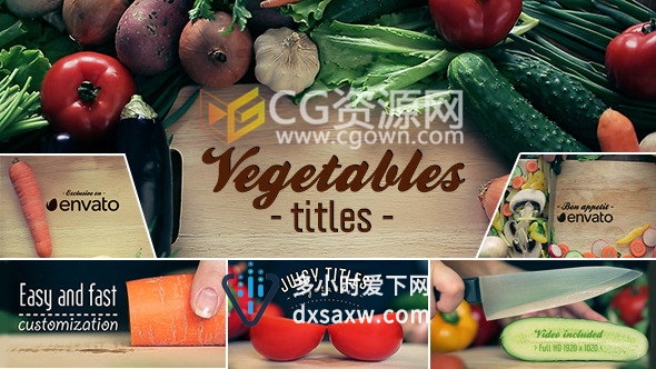 AE模板实拍厨房蔬菜素材合成片头标题动画可修改成中文字