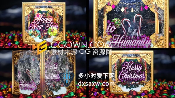 2019年圣诞节新年问候语圣诞老人华丽贺卡片动画效果-AE模板下载