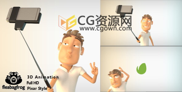 AE模板三维卡通角色玩自拍有趣演绎LOGO动画片头