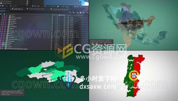 国旗地图效果模块化地图标记介绍动画视频制作工程-AE模板下载
