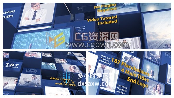 三维方块展示效果公司业务宣传视频效果制作-AE模板工程