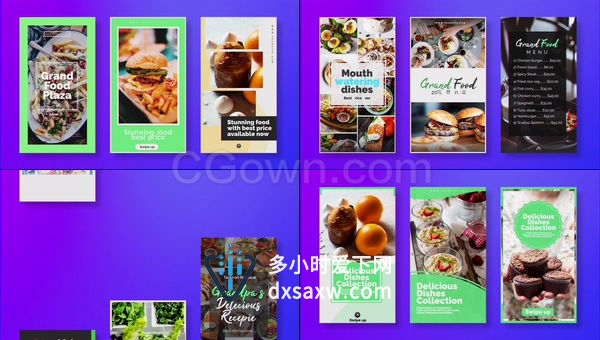 时尚博客美食餐厅旅游媒体宣传展示食品照片墙故事切换视频-AE模板下载
