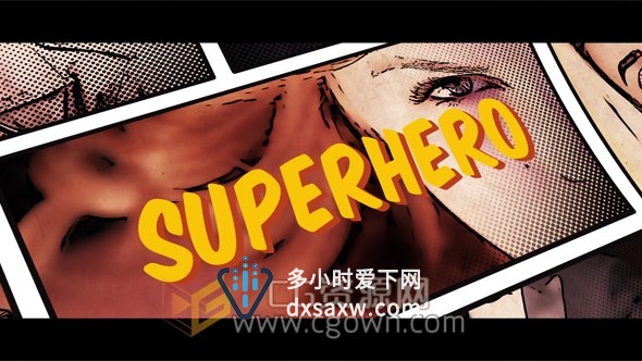 AE模板漫画风格宣传片头超级英雄动作手绘分镜展示动画