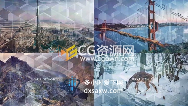 三角形图形遮罩拼贴视差图片开场时尚宣传视频-AE模板工程
