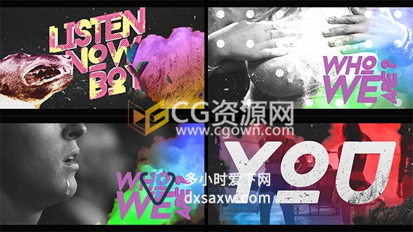 AE模板彩色污迹烟雾时髦现代开场片头视频动画制作