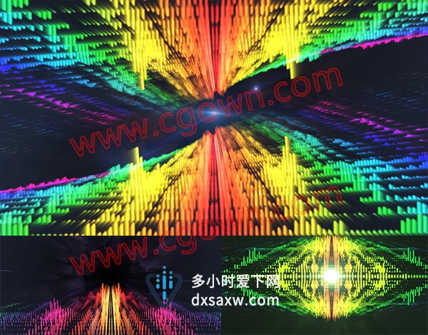 AE模板12种根据自己的音乐产生3D空间波形可视化节奏VJ动画素材