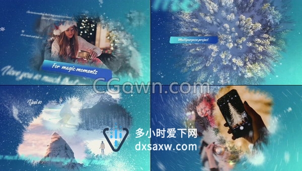 圣诞节风格水墨笔刷动画展示照片幻灯片冬天新年相册视频-AE模板下载