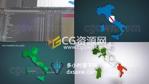 意大利国内区域地图标记地理4K分辨率工程文件-AE模板下载