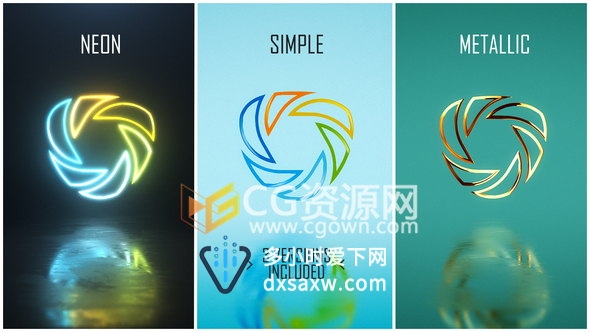 3种霓虹灯反射金属质感辉光LOGO片头动画效果制作-AE模板下载