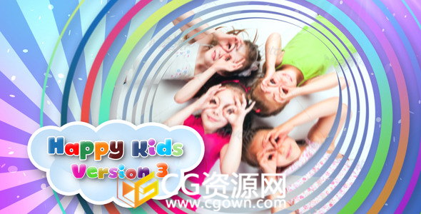 幼儿园宣传视频欢乐微笑儿童照片展示动画制作AE模板