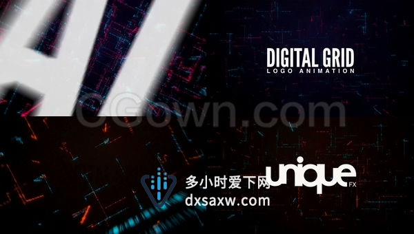科技感粒子互联网系统大数据标题代码数字网格标志动画-AE模板下载