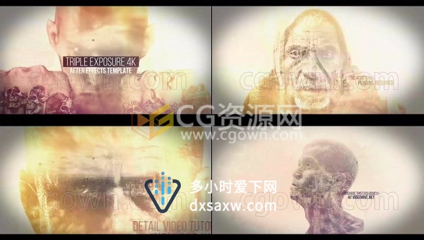 双重曝光视差泄漏光效图片动画宣传视频片头4K-AE模板下载