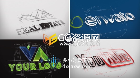 AE模板建筑设计类公司宣传片头素描蓝图三维LOGO动画