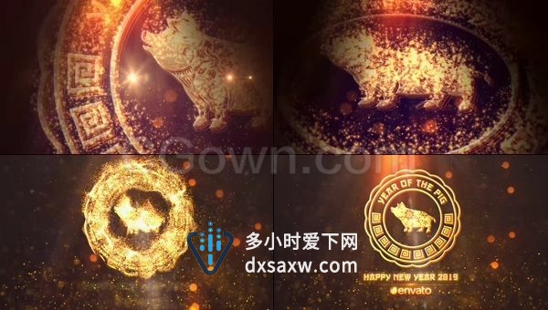 2019年春节黄金粒子金猪贺岁过年祝福片头-AE模板下载