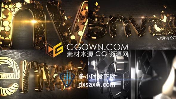 大气金色三维文字LOGO动画多种图案纹理效果-AE模板下载