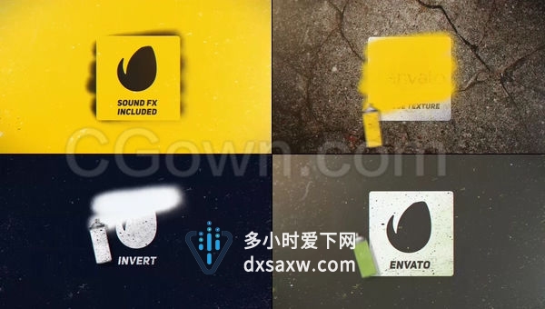 彩色复古刷子喷漆标识展示可改变颜色和调整飞溅效果-AE模板下载