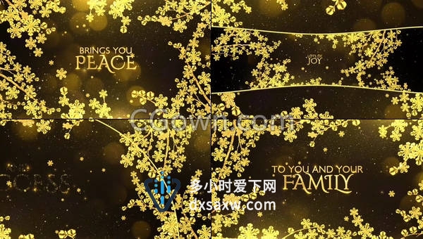 金色闪闪发光圣诞节祝福粒子视频片头效果制作-AE模板下载