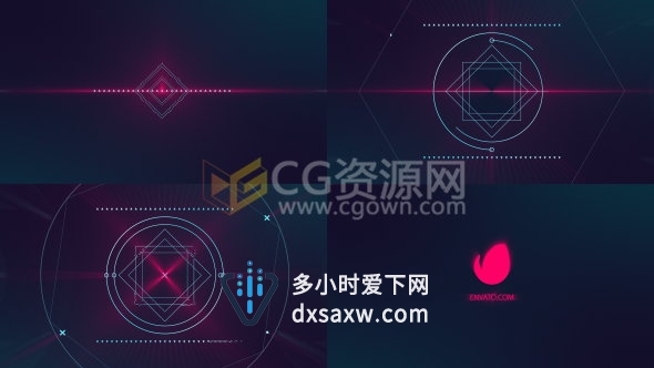 线条网络形状动画小故障扭曲玩家LOGO片头效果制作-AE模板工程