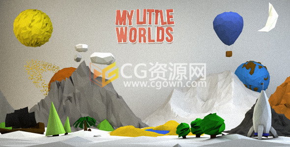 E3D制作三维低多边形卡通世界场景主题片头视频动画-AE模板