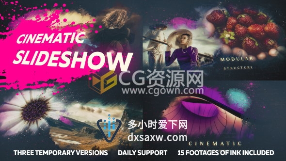 油水墨遮罩相册视频制作家庭婚礼照片照片展示动画-AE模板下载