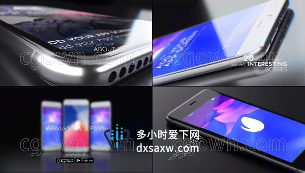 iPhone屏幕演示样机手机APP应用程序展示动画宣传促销视频-AE模板