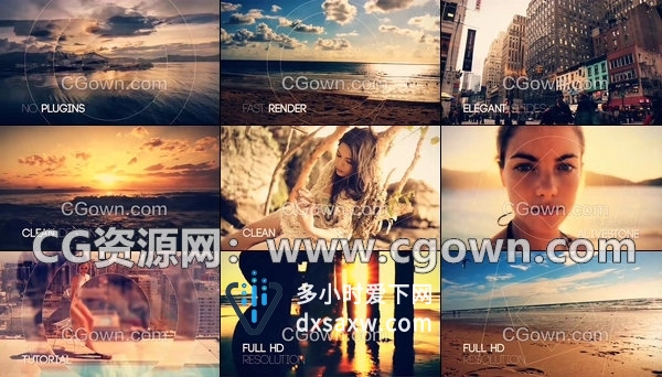 圆环图形玻璃质量折射遮罩效果照片幻灯片宣传视频制作-AE模板工程
