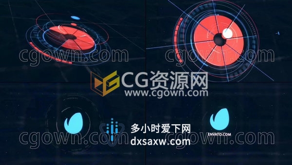 HUD高科技感全息图形动画演绎LOGO片头视频制作-AE模板工程