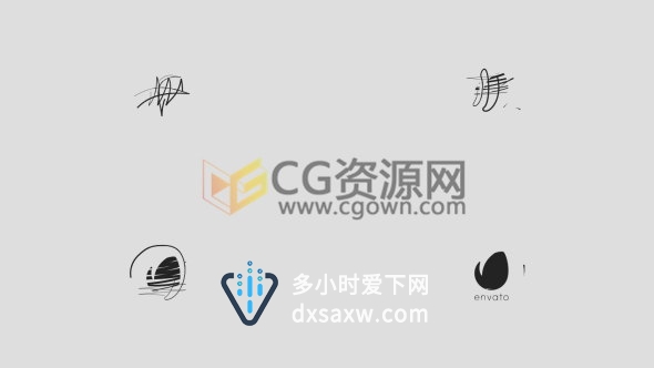 手绘签名式描写动画演绎LOGO图形动画工程AE模板