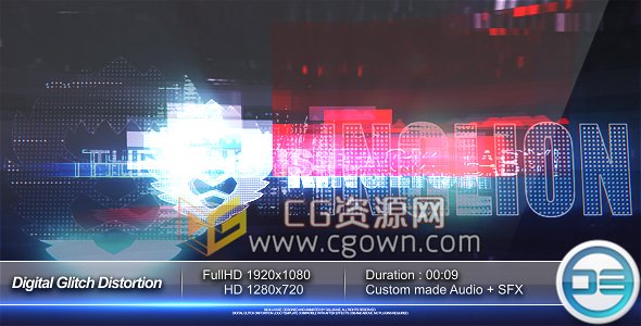 AE模板数字毛刺失真信号损坏扭曲LOGO动画片头特效