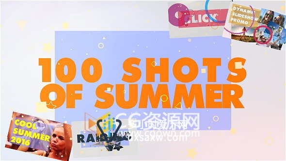 夏季幻灯片丰富多彩圆环图形动画素材可放100张照片-AE模板下载