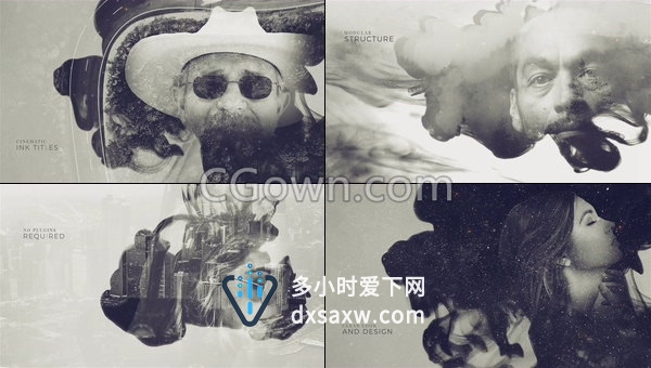 抽象艺术水墨混合双曝光肖像介绍宣传视频效果制作-AE模板下载