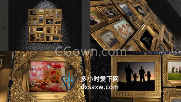 豪华黄金色边框相框展示照片动画效果幻灯片相册视频-AE模板下载